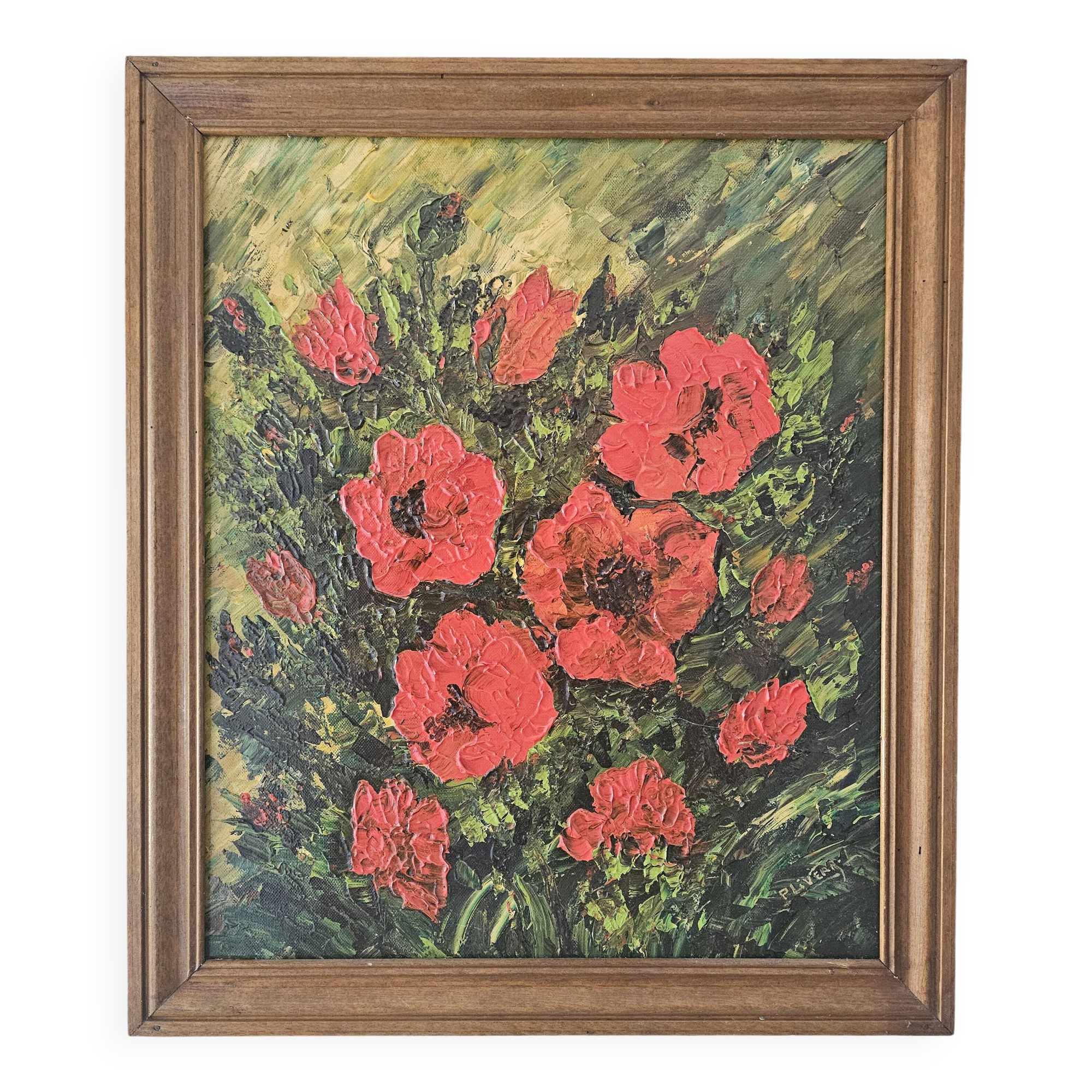 Oil on Canvas Still Life Flowers Poppies Signed P Livera