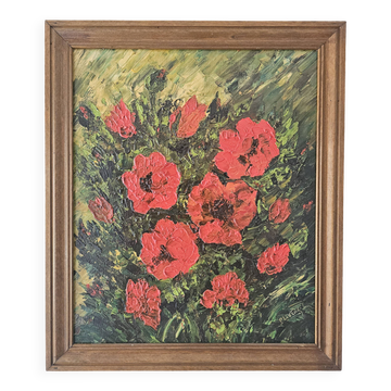 Tableau Huile sur Toile Nature morte fleurs Coquelicots Signé P Livera