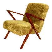 Fauteuil vintage design khaki / olive en fausse fourrure longue - fauteuil rénové