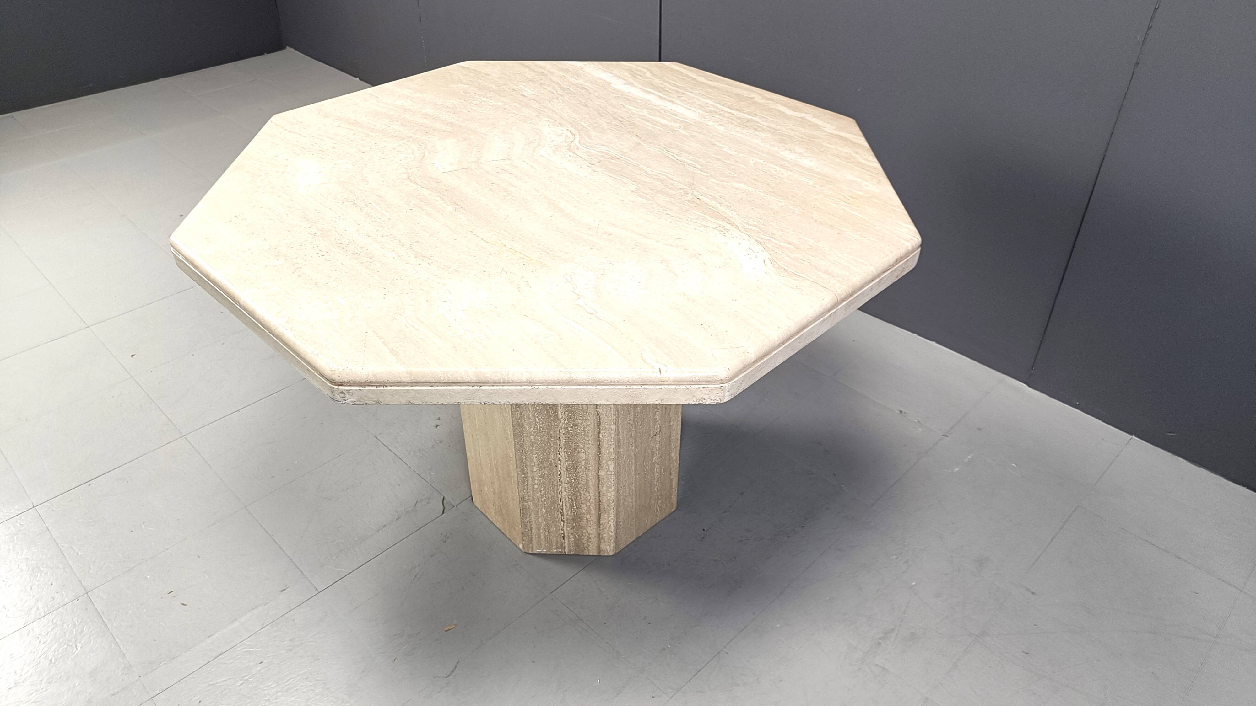 Octogonal italian travertine dining table 1970s