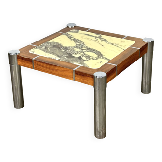 Vintage coffee table with marble in combination with wood and chrome