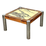 Table basse vintage avec marbre en combinaison avec du bois et du chrome