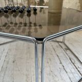 Hexagonal glass and chrome coffee table