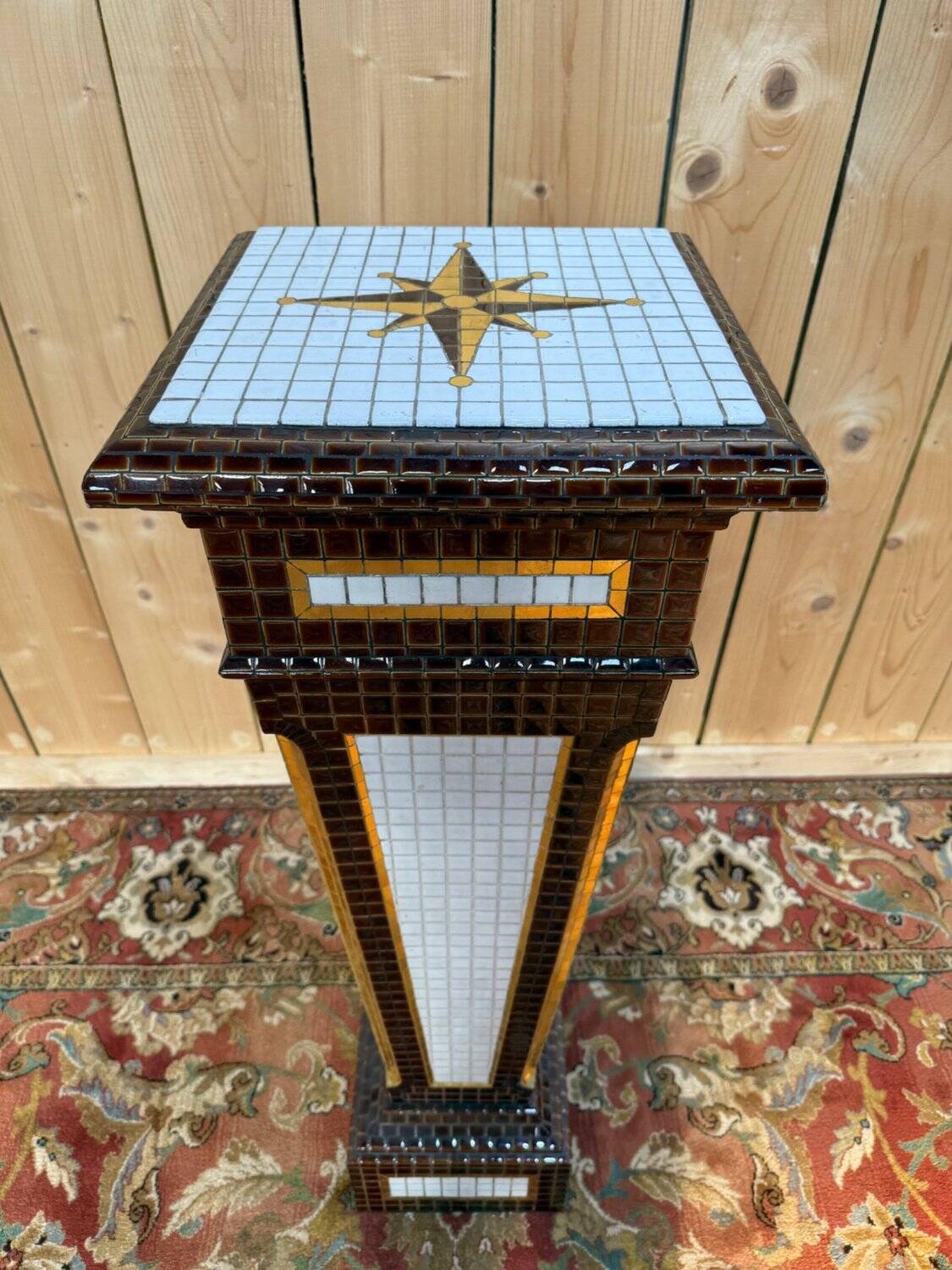 Colonne - Sellette - Gaine Art Déco – Faïence émaillée mosaïque – Années 19