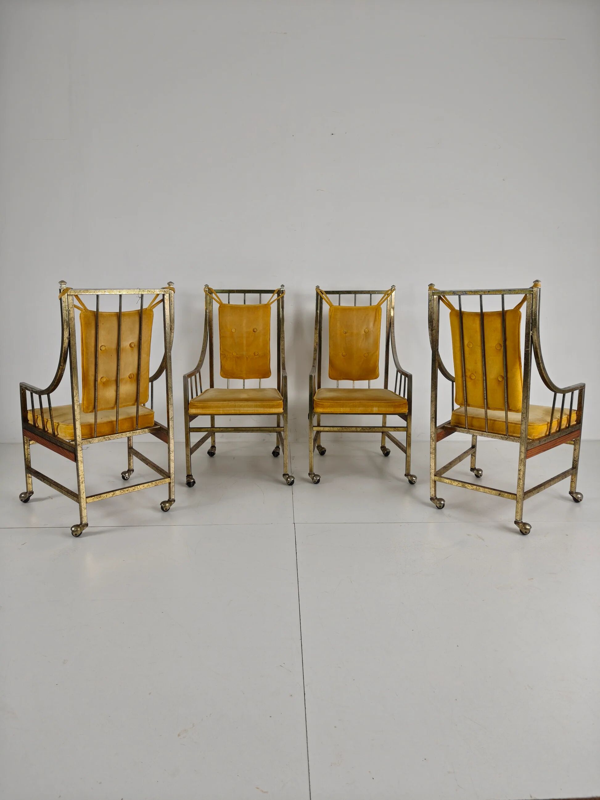 Unique set of mid-century style dining and lounge chairs – gilded, made between 1940-1948 by Flanders Industries Inc, Fort Smith, Arkansas