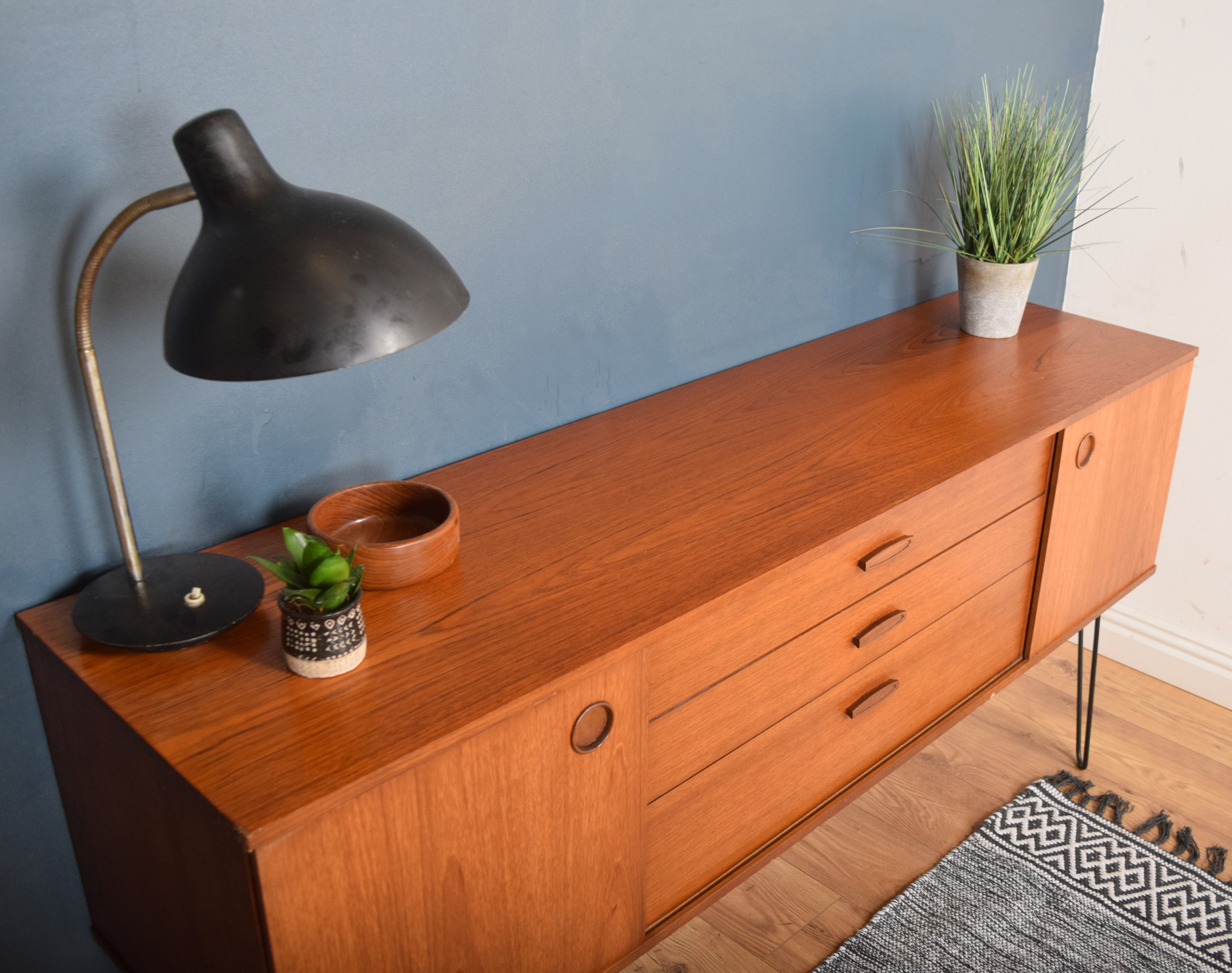 Restored Teak 1960s Avalon Retro Sideboard Hairpin Legs