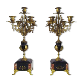 Paire de candélabres à 5 branches bronze et marbre style Napoléon III. XIXème