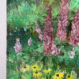 Flower garden and stream, signed