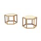 Pair of hexagonal side tables in cerused oak and travertine, attr