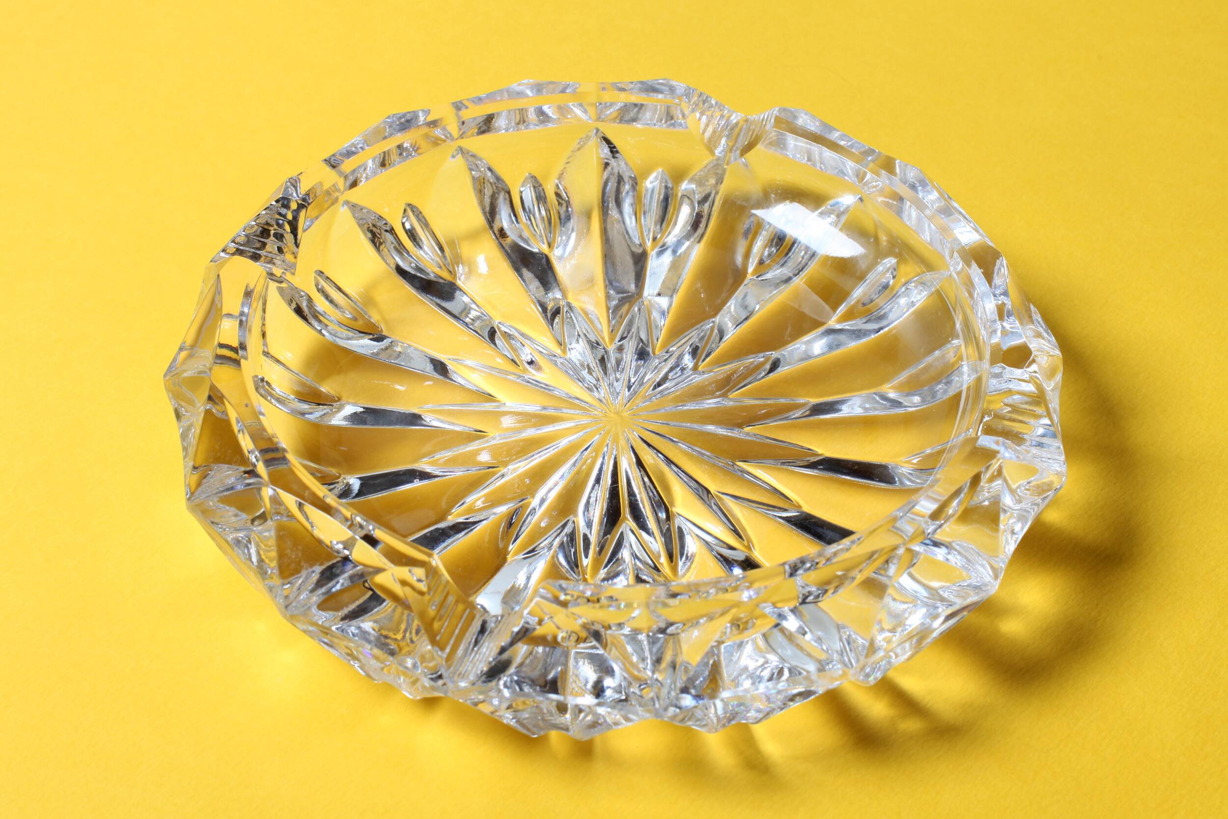 Vintage Heavy Cut Glass Ashtray, Large Round Mid-Century Accessory