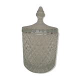 ancien pot couvert  en verre taillé / pointes de diamants
