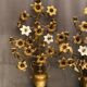 Pair of church candlesticks decorated with brass and opaline flowers nineteenth