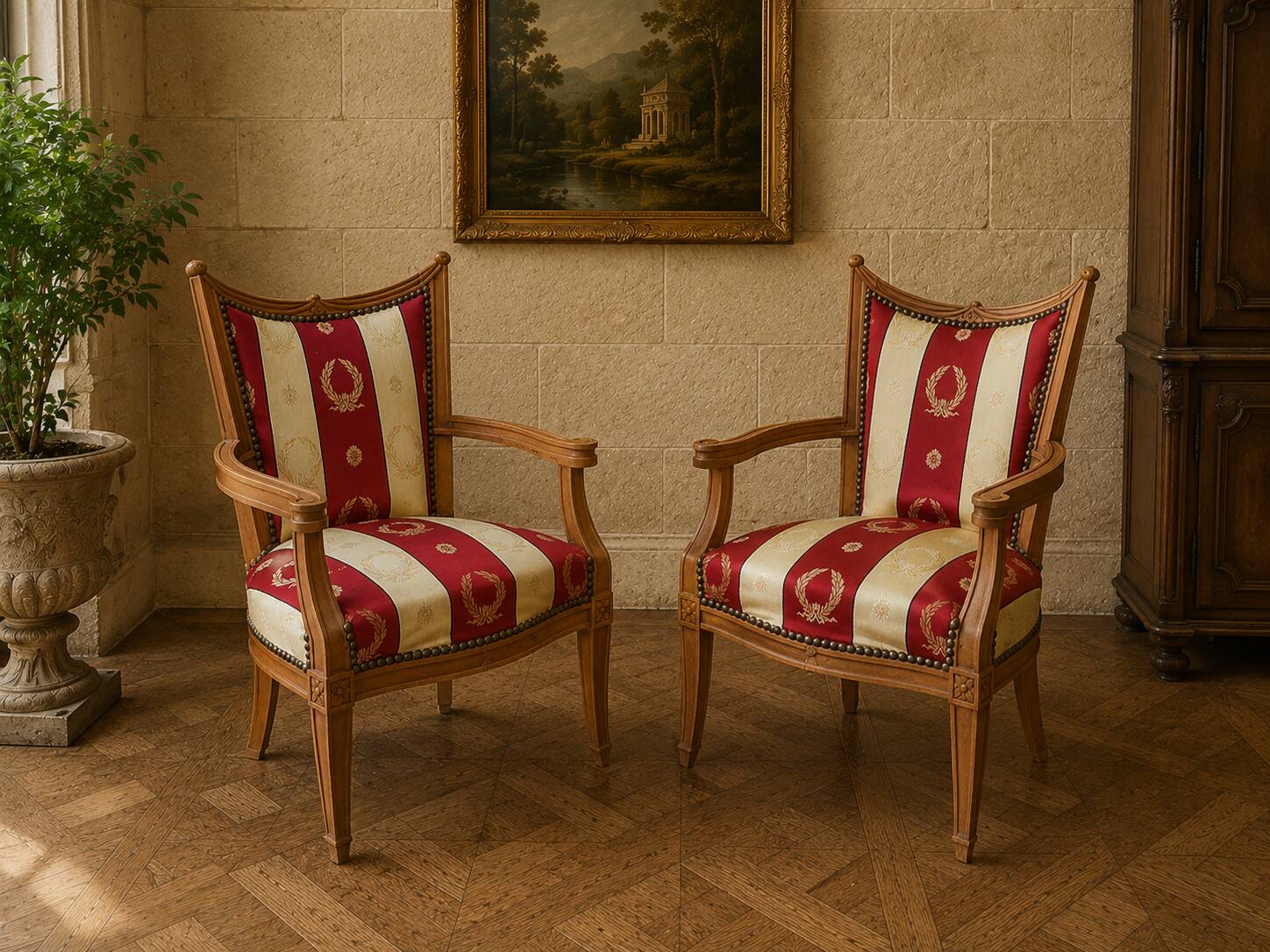 Paire de fauteuils gondole d'enfant de style Empire en merisier