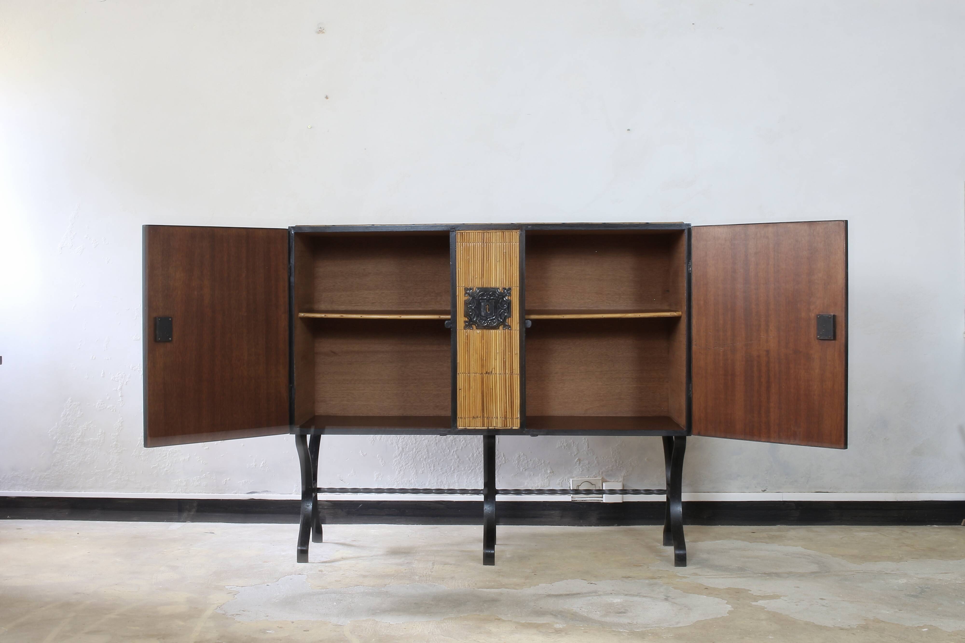 1960s rattan sideboard similar to Audoux & Minnet.