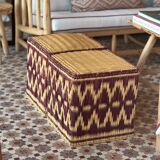 Set of two pouf seat cube rattan wicker graphic ikat red burgundy purple magenta