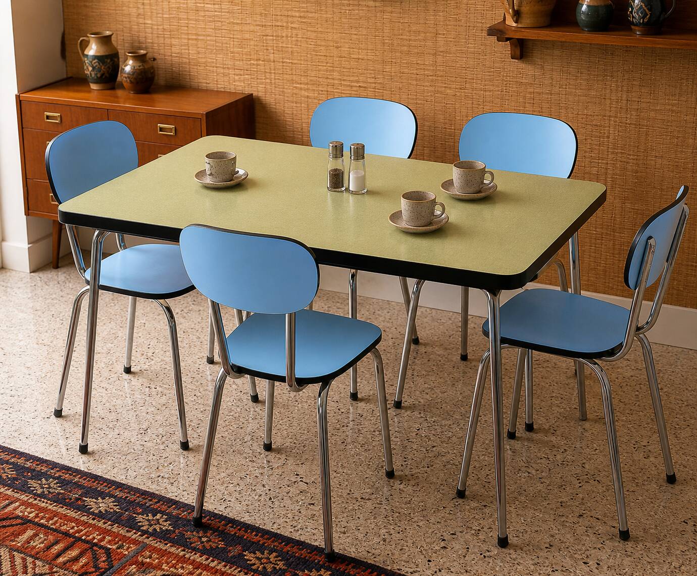 2 sky blue formica chairs - very good vintage condition