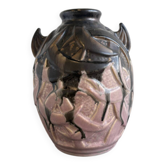 Vase a oreilles en grès, Gilbert Métenier, art déco