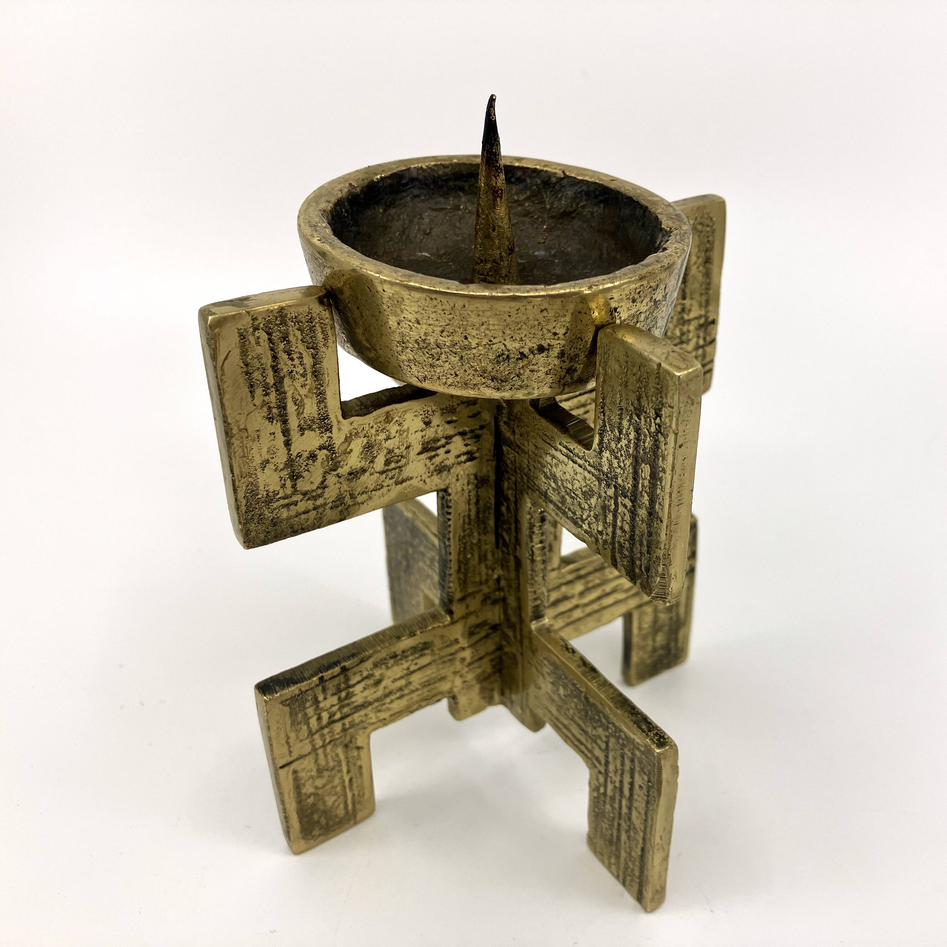 Brutalist candlestick • Austria • Brass • 1970