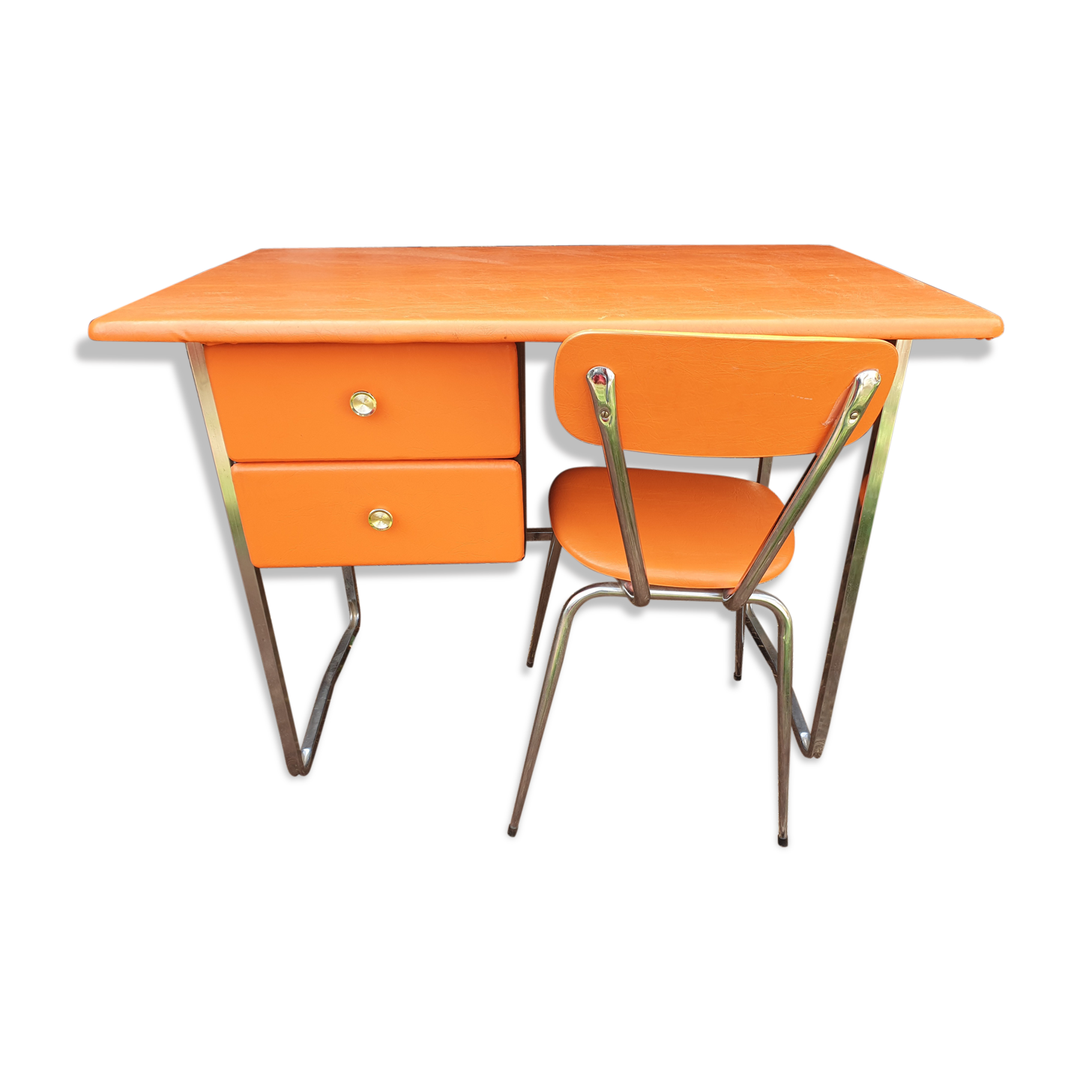 Desk set and vintage chair 70 skai and chrome