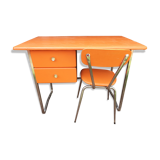 Desk set and vintage chair 70 skai and chrome
