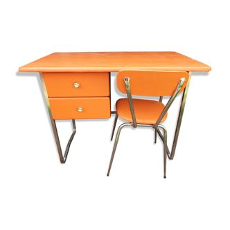 Desk set and vintage chair 70 skai and chrome
