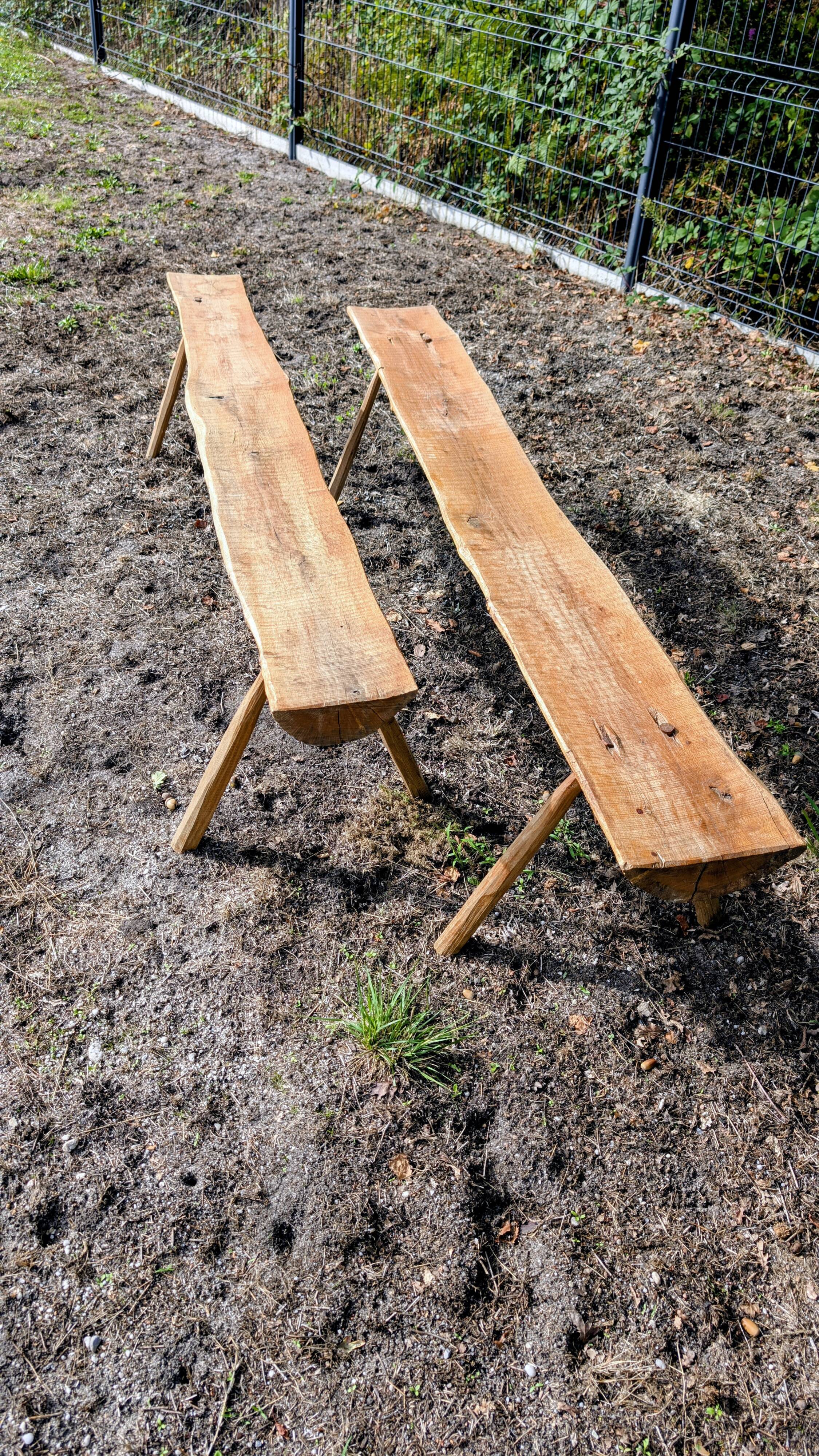 Pair of brutalist wooden benches – 70s design style