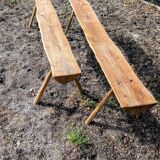 Pair of brutalist wooden benches – 70s design style
