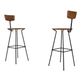 Paire de tabourets modernistes en rotin Erwin Behr