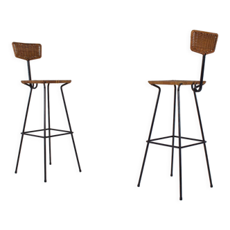 Pair of modernist rattan stools Erwin Behr