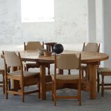 Large Danish mid-century modern dining table in pine, Tage Poulsen, 1970s.