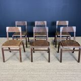 Ensemble de 6 chaise vintage bois foncé Hermes Pays-Bas années 70