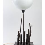 80s wooden lamp with polypropylene shade