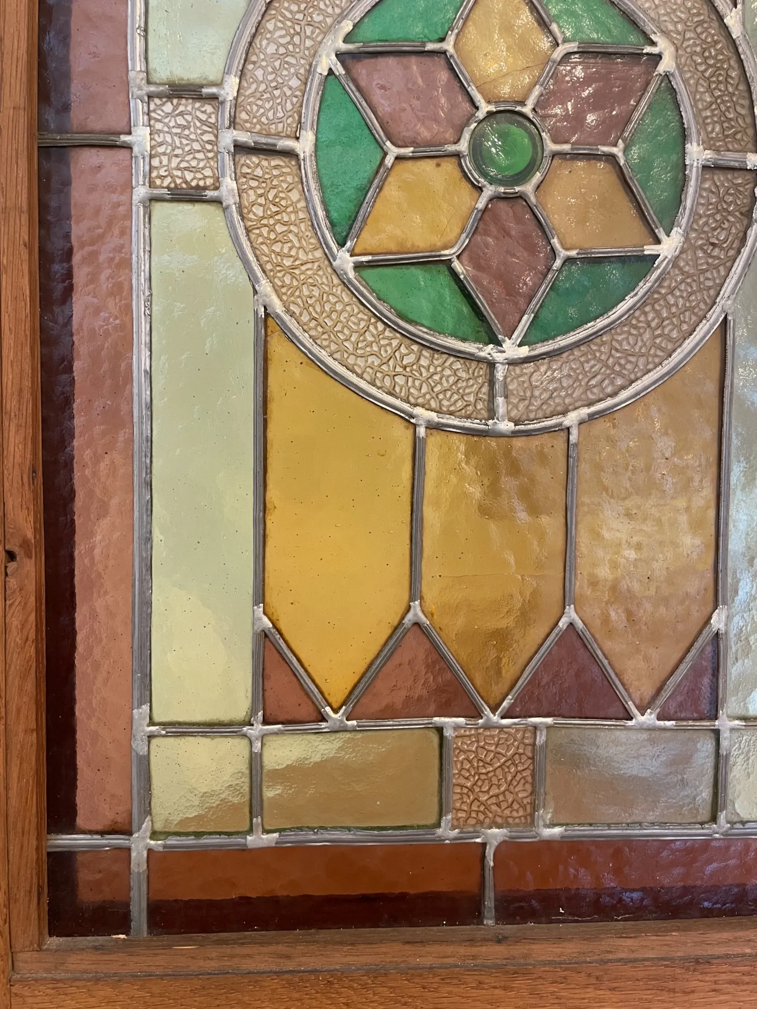 Rare - antique wooden furniture door with art nouveau stained glass