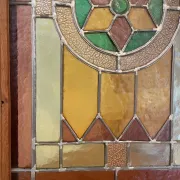 Rare - antique wooden furniture door with art nouveau stained glass