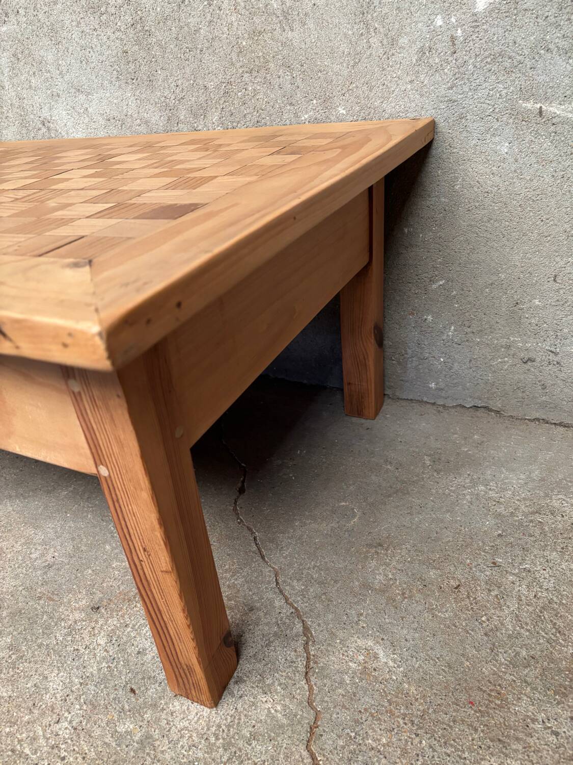 Original antique coffee table in golden blond wood