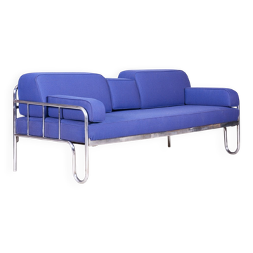 Bauhaus Sofa in Chrome-Plated Steel & New Upholstery, Czech, 1930s