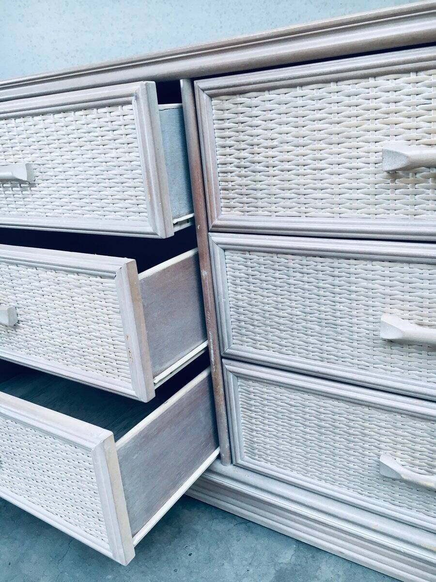 Washed Rattan Chest of Drawers, 1980s