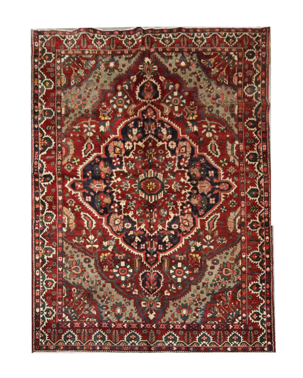 Tapis persan vintage en laine rouge tissée à la main - 211x306cm