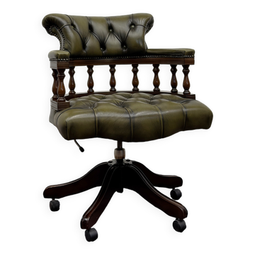 Chaise de bureau Chesterfield classique, chaise de capitaine verte