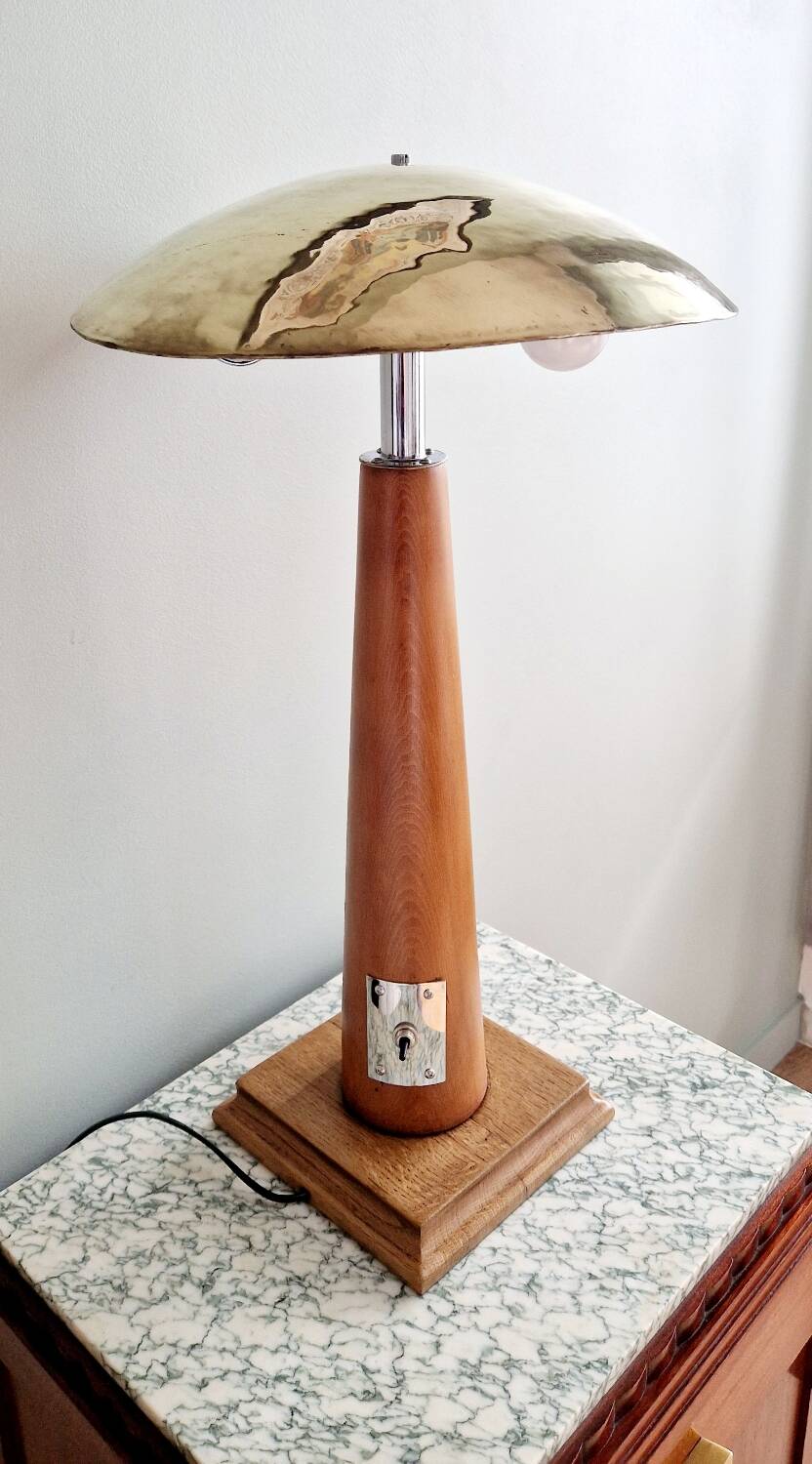 Large nautical lamp in wood and brass from the 80s