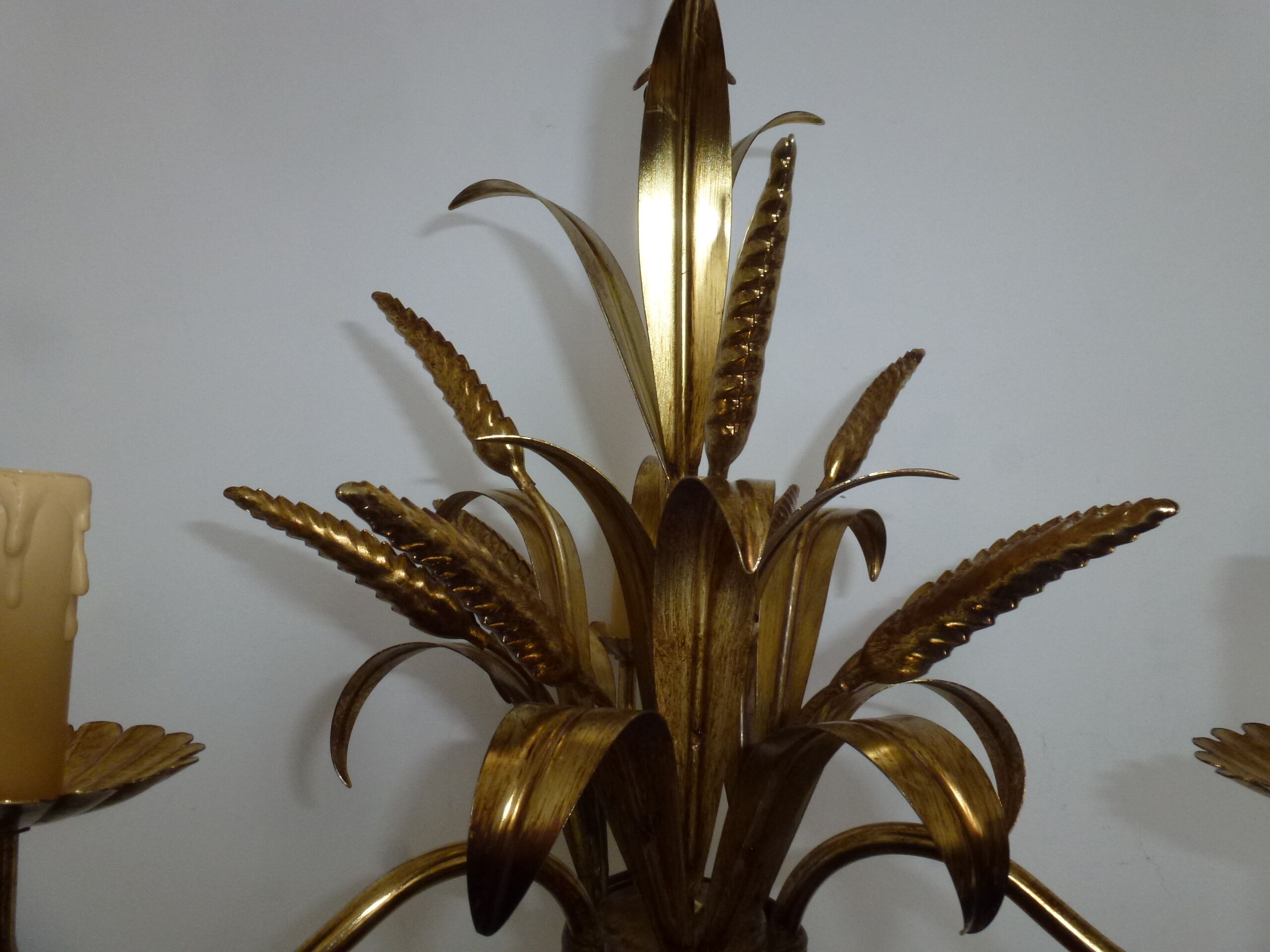 Wheat cob chandelier of the Masca House, gilded aged, 3 fires, 70s/80s