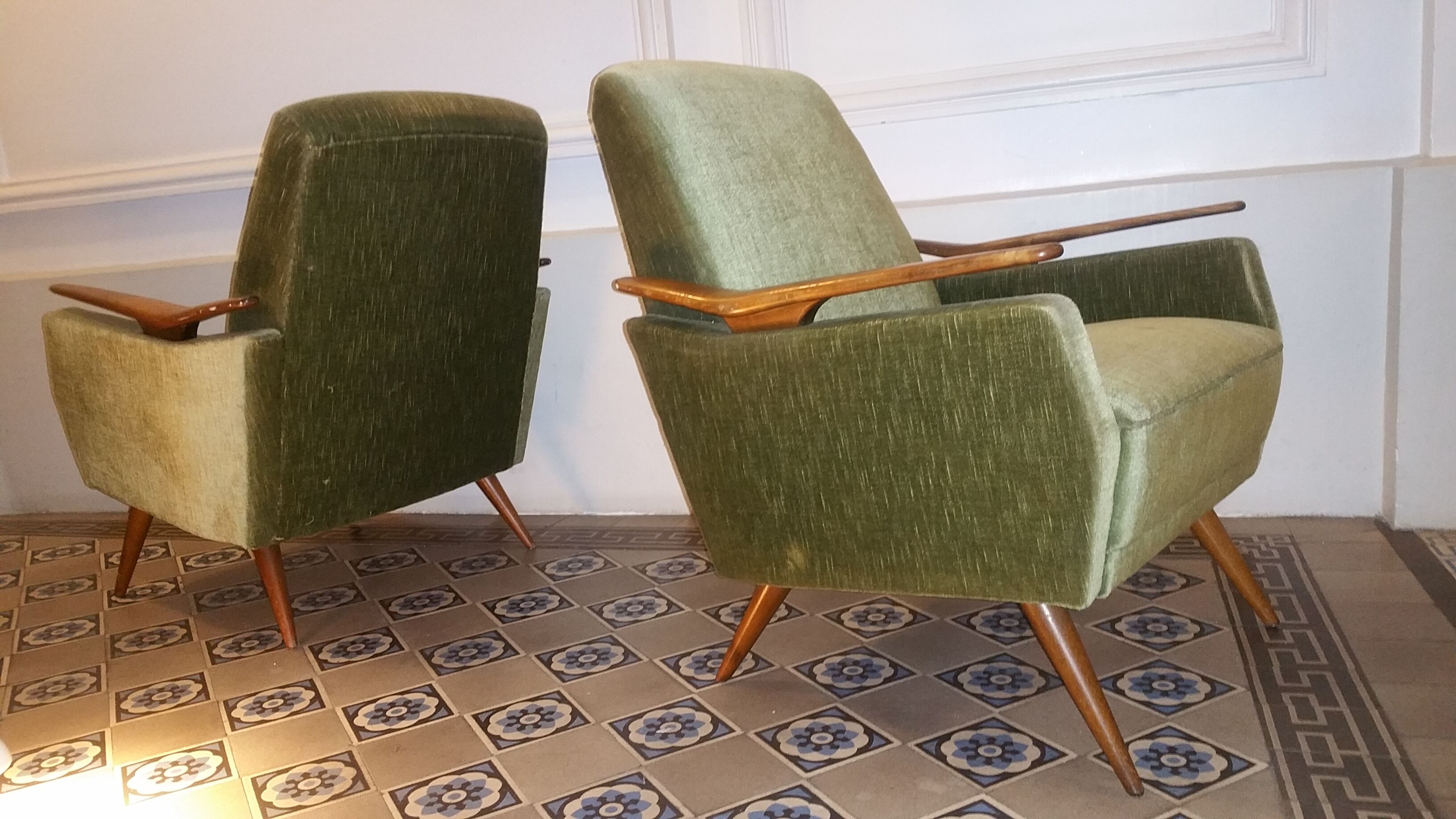 Club Chair fabric with armrests teak 50s 60s
