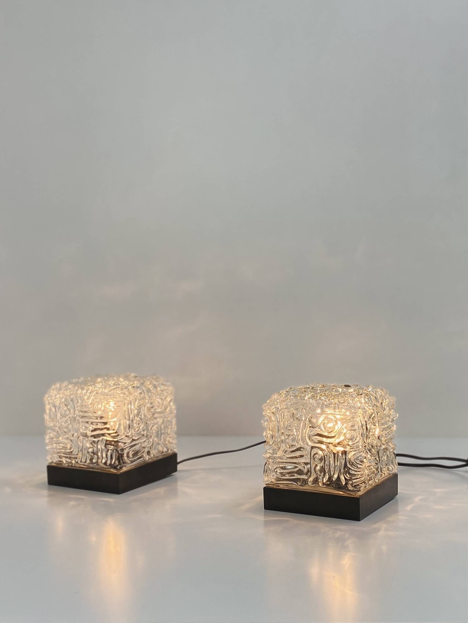 Pair of Vintage Cube Lamps – Textured Glass Wall or Ceiling Lights