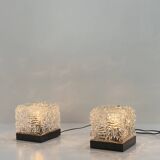 Pair of Vintage Cube Lamps – Textured Glass Wall or Ceiling Lights