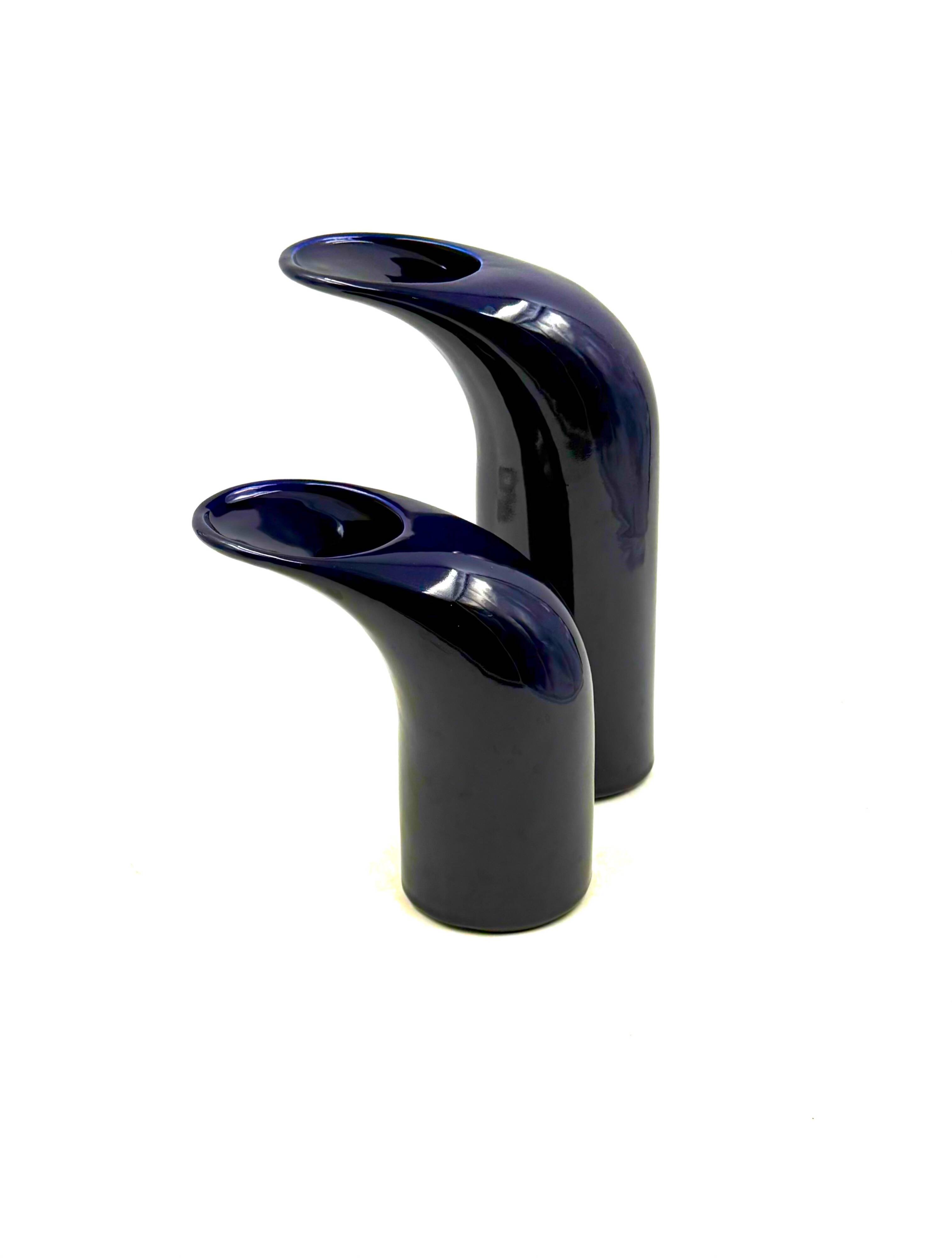 Space age set of 2 blue ceramic vase, Italy ca. 1970