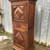 Solid oak wardrobe with 2 doors and 1 drawer in neo Louis XIII style.