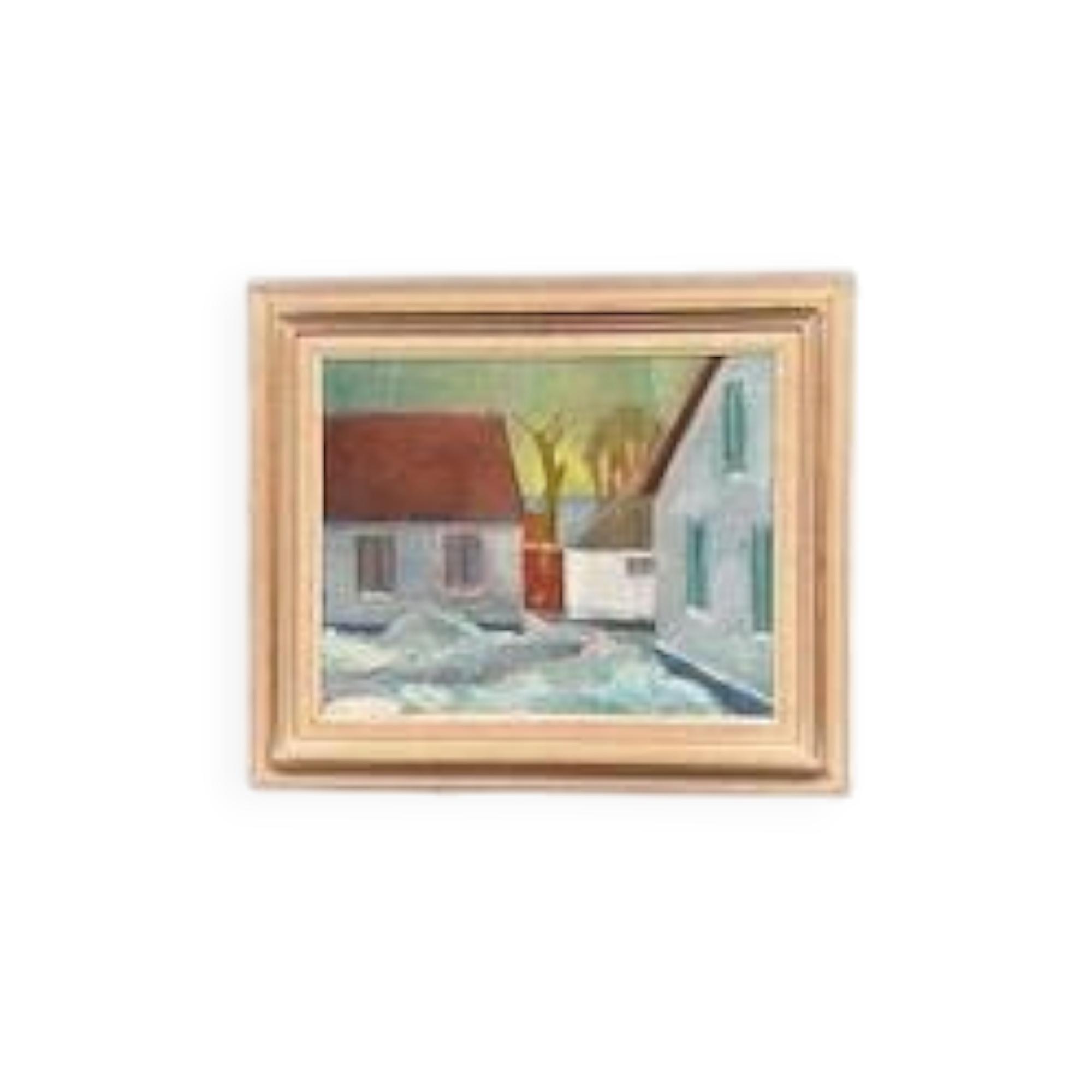 Original Swedish Oil on Canvas – "Vinter Kväll Viks" by Albert Krüger (1885–1965) – Signed – 1945 – Vintage and Framed