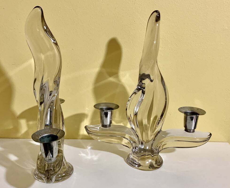 Pair of Glass and Metal Candlesticks Design 1970