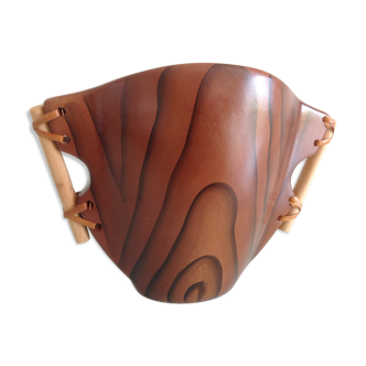 Flat vase imitation wood by Esias / vintage 60s-70s