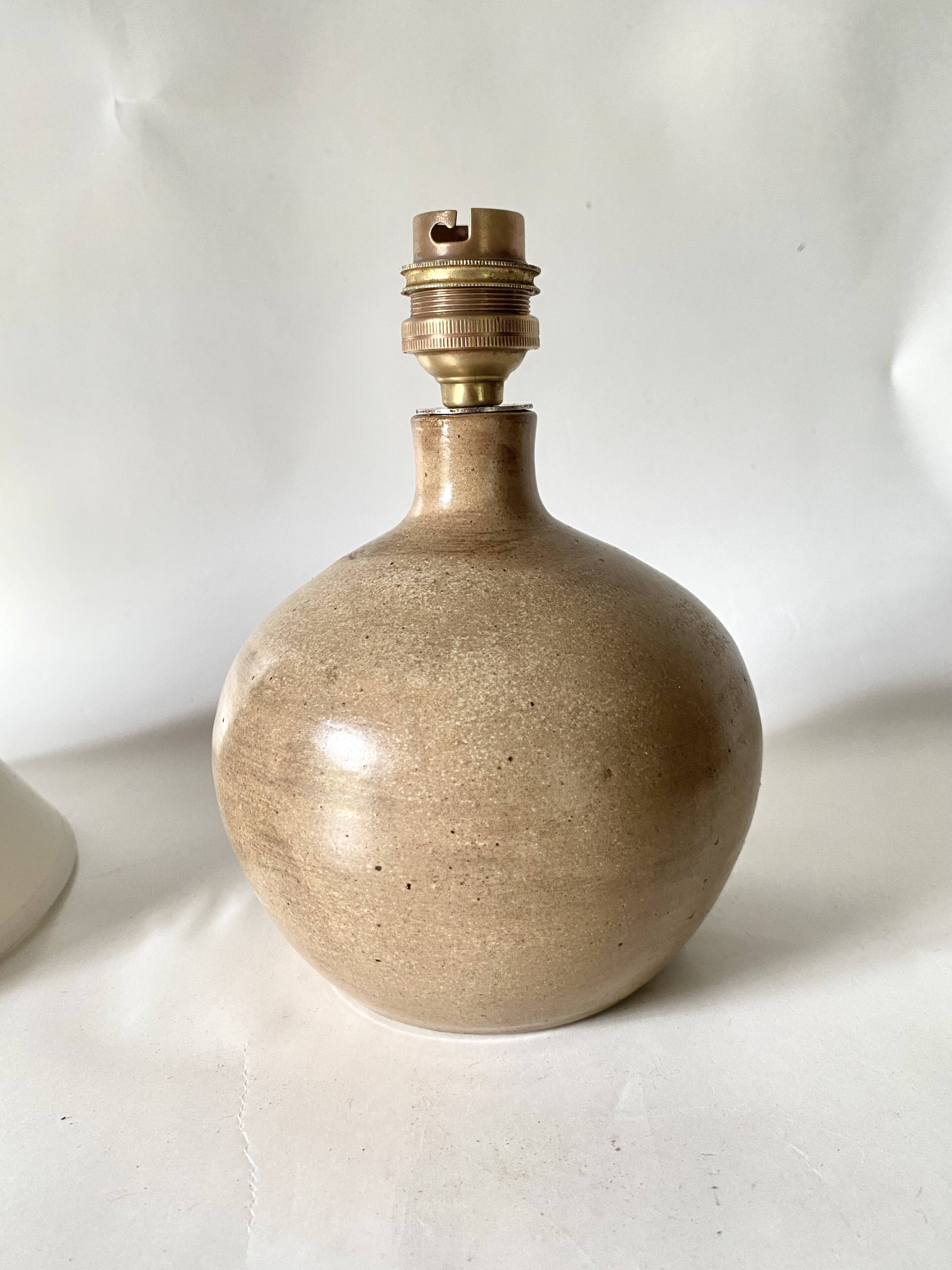 Lampe en grès, câble tissu 2M, abat-jour coton